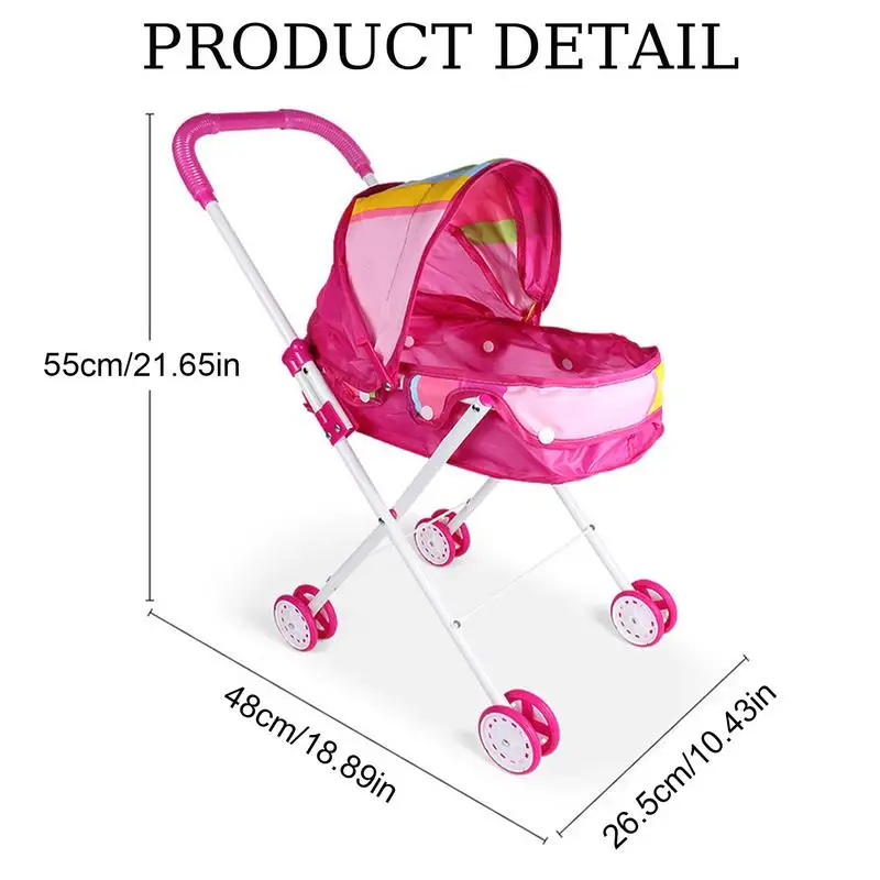 Puppenwagen für Kleinkinder, Kinder spielen Kinderwagen mit weichem Griff, Kinder spielen Kinderwagen, Puppenwagen mit verstellbarem Baldachin und