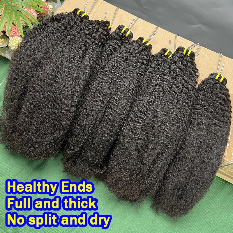 16A Grade 4C Afro Kinky Curly Human Hair Bundles Raw Virgin Hair Extensions Natural Black Color Full Thick End 100% Human Hair
