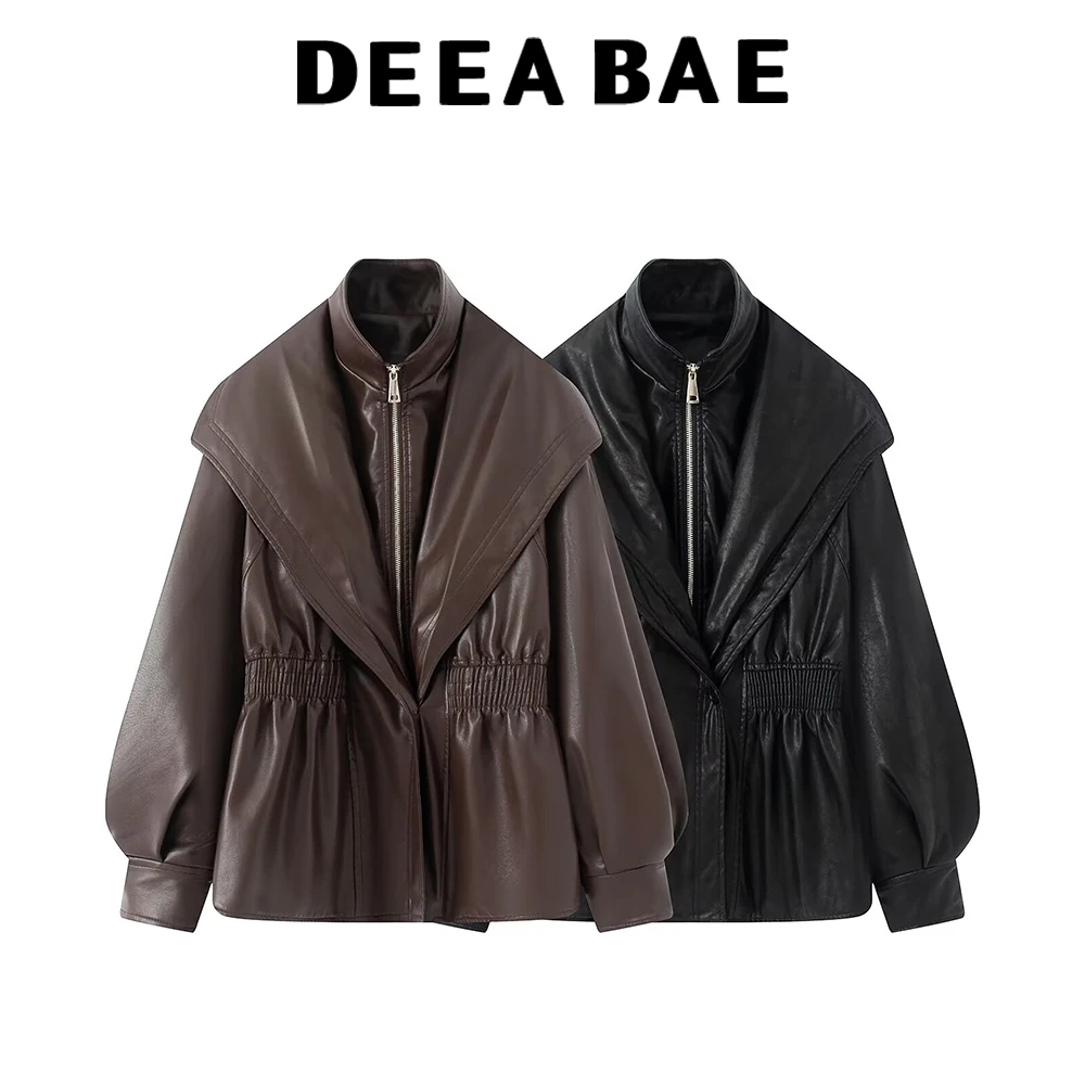 

DEEABAE осенняя новая женская одежда, французская модная темпераментная высококачественная кожаная куртка, свободный и утягивающий топ