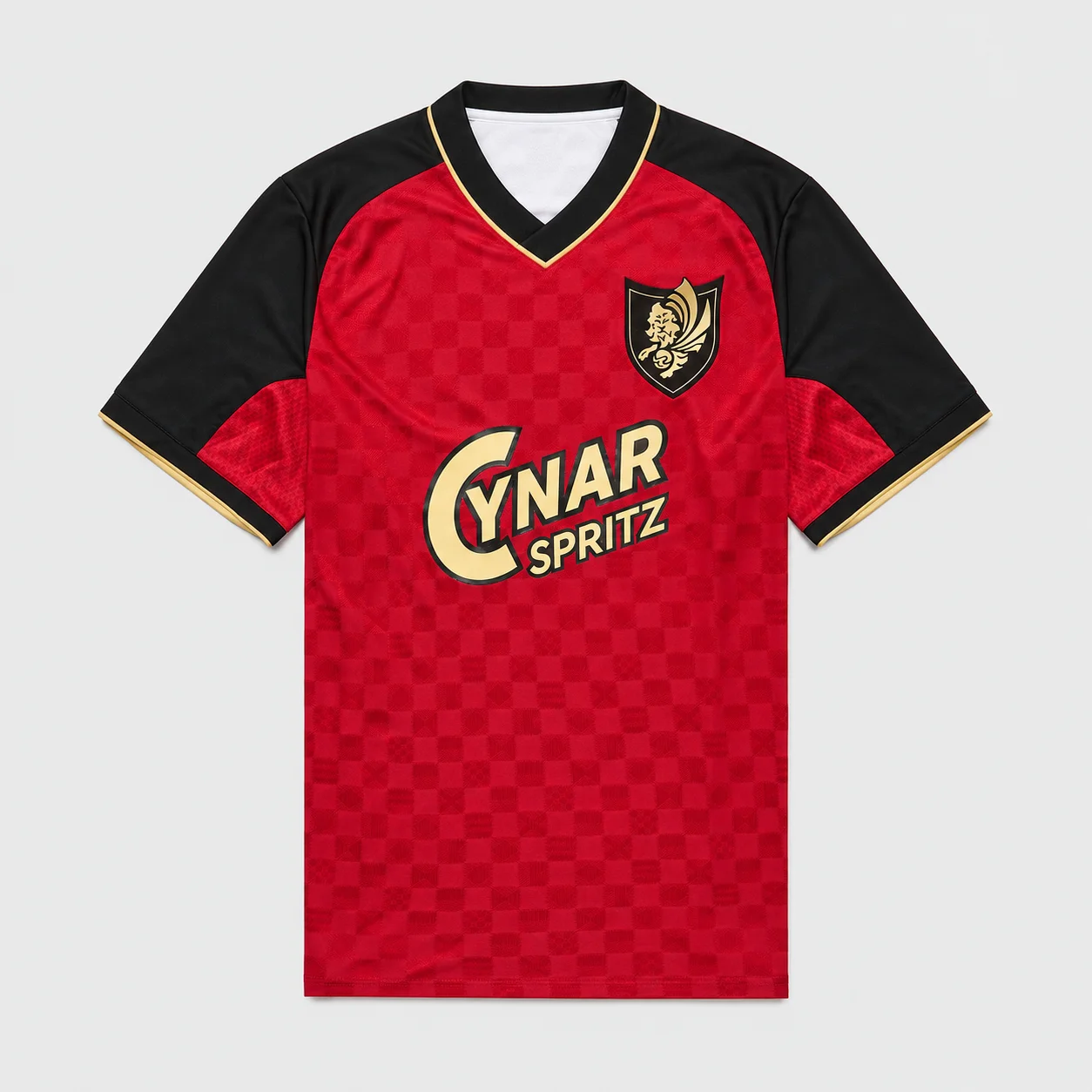 Soccer Jersey for Men 26-27 Season Red Black Checkered Pattern Short Sleeve V Neck Comfortable Sports Shirt for Match Day