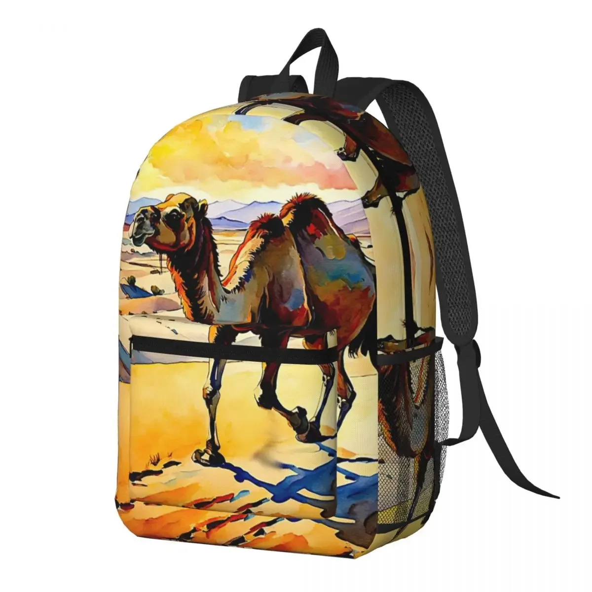 Camel Sahara Print Realistic Backpack Daypack Large Capacity Boys Girls BookBag School Bag Shoulder Bags for Men Women