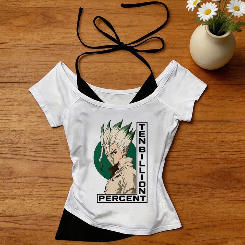 Dr Stone crop top shoujo gothic cute korean fashion summer party shirt goth y2k japanese summer alternative