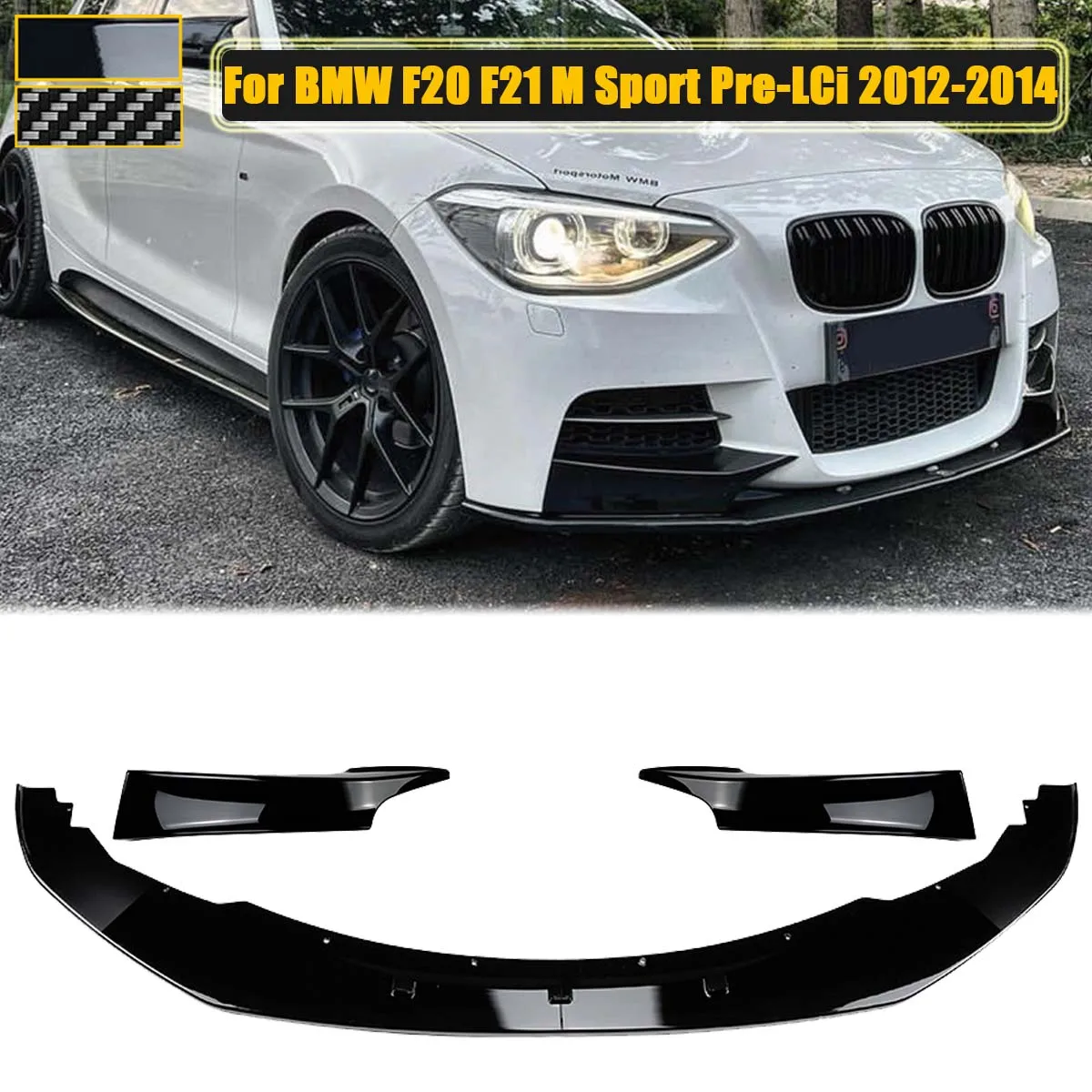 

Front Bumper Lip Spoiler + Side Canards Splitter Protect For BMW F20 F21 1 Series 135i Pre-LCI 2012-2014 M Sport Car Accessories