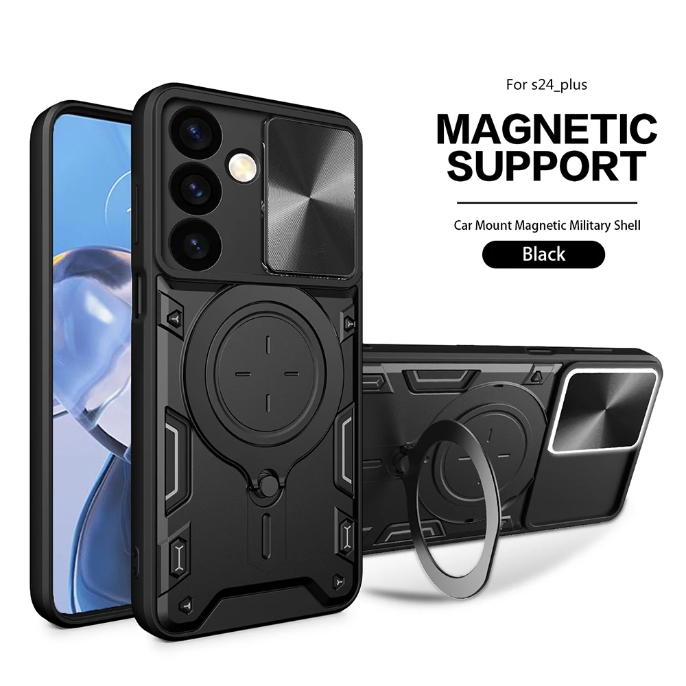 Magsafe Magnetische Kameraschutzhülle für Samsung Galaxy S24 S23 S21 Ultra Plus S23FE S21FE Armor Hybrid Metallring Rückseite