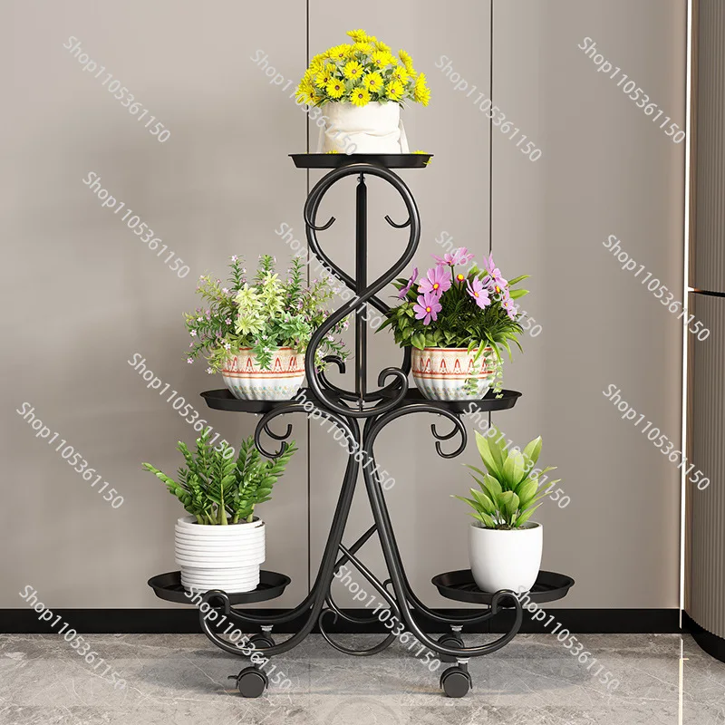 Rotate Indoor Multilayer Flower Pot Rack Iron Window Sill Succulent Portability Balcony Modern Simplicity Plant Stand Outdoor G