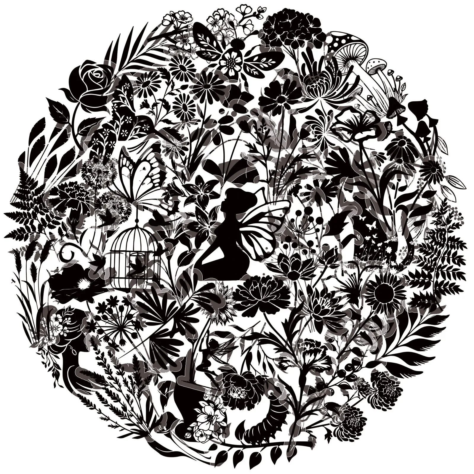 

10/50pcs Retro Black White Plant Flower Leaves Transparent Waterproof Stickers Natural Plants Decals Phone Water Bottle Sticker