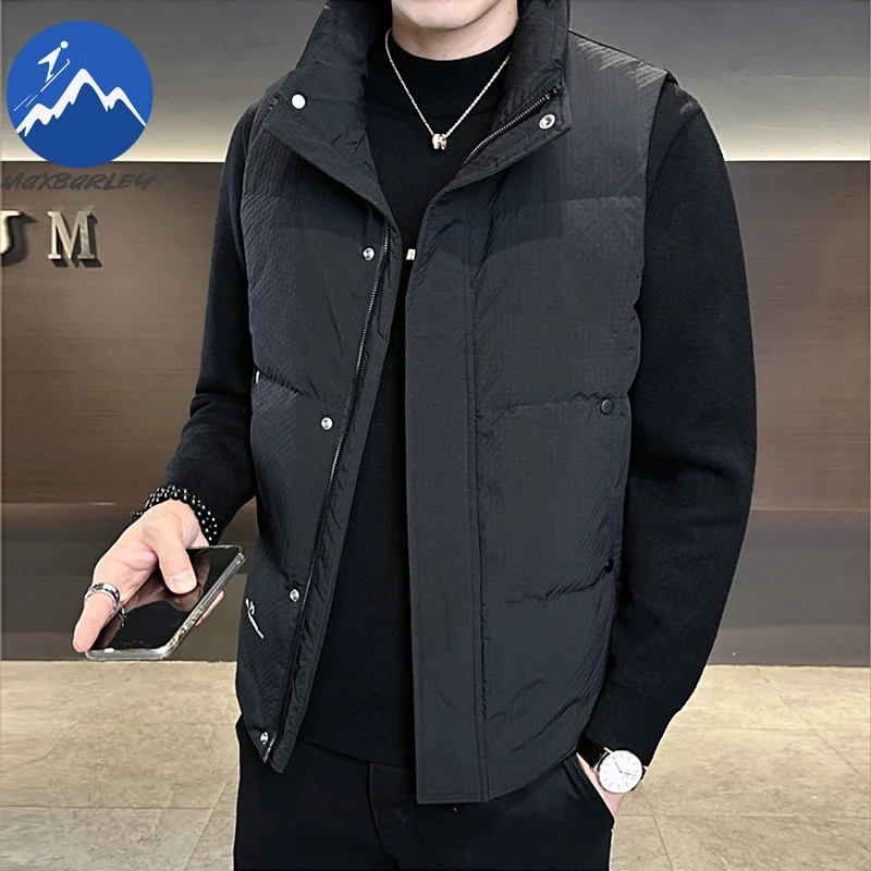 Maxbarley 2026 الشتاء أسفل سترة الرجال الراقية الباردة واقية الدافئة الأبيض بطة أسفل جاكيت بلا إكمام عادية خفيفة الوزن سترة منتفخة