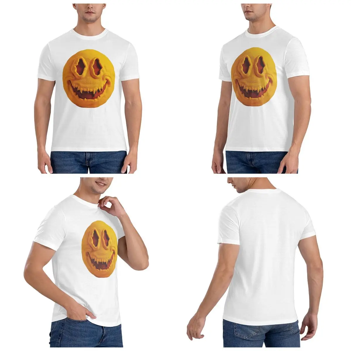 Creepy Smile Horror Smile Horrifying Smiley Grin Fear Men T-Shirt Oversized T Shirts Men's Round Neck Cotton Tees Short Summer