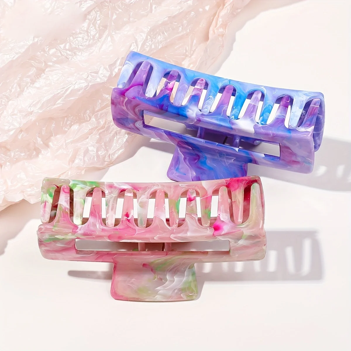 2Pcs Large Pink and Purple Marble Design Jaw Clips,Hair Claw Clips for Thick Hair,Strong Hold for Women Girls