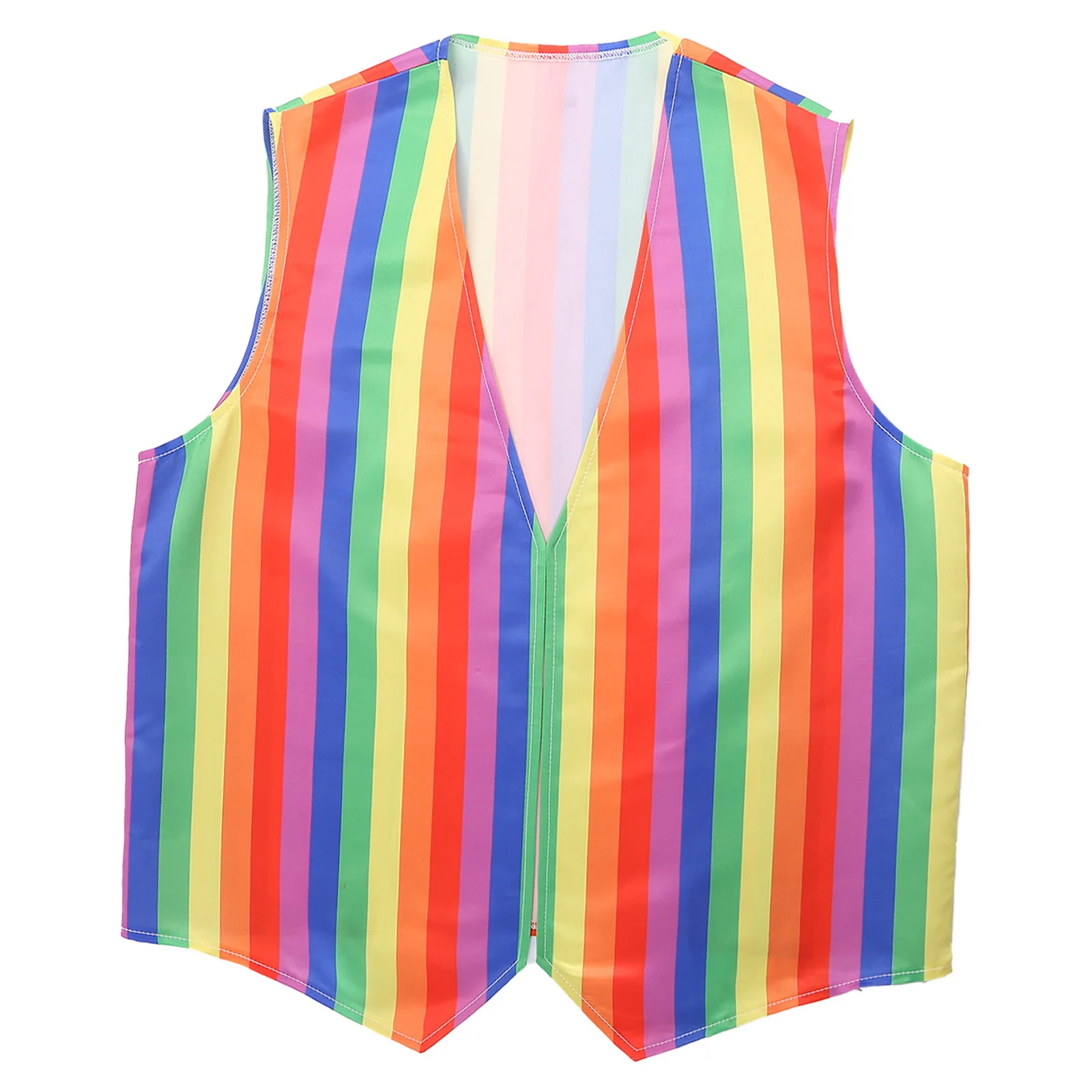 

Men Funny Circus Clown Rainbow Striped Vest Party Stage Performance Pointed Hem Tank Tops Waistcoat for Dress-up Party Raves