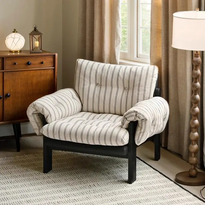 Sofa B & B Balcony Leisure Fabric Striped Lazy Solid Wood Removal and Washing Single Chair
