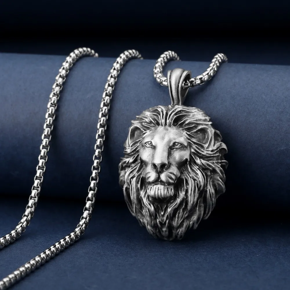 Colgante de cabeza de león, collar superventas transfronterizo en Europa y América, león animal, collar de león masculino, accesorios retro m