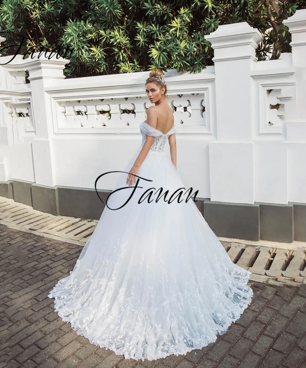 Dostosowana suknia ślubna Sweetheart Off-The Shoulder Backless Lace Appliques A-Line Bridal Gown robe soirée mariage Свадебное