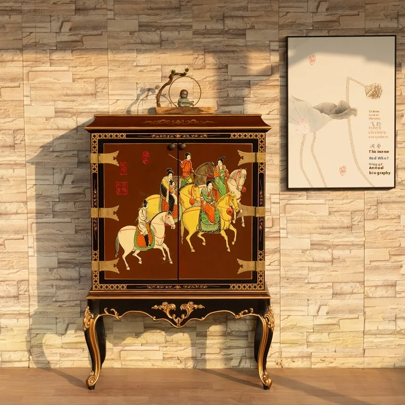 !@New Chinese Style Neoclassical Solid Wood Cabinet Hand-Painted Entrance Shoe Partition Bedroom Home Furniture Living Room Dini