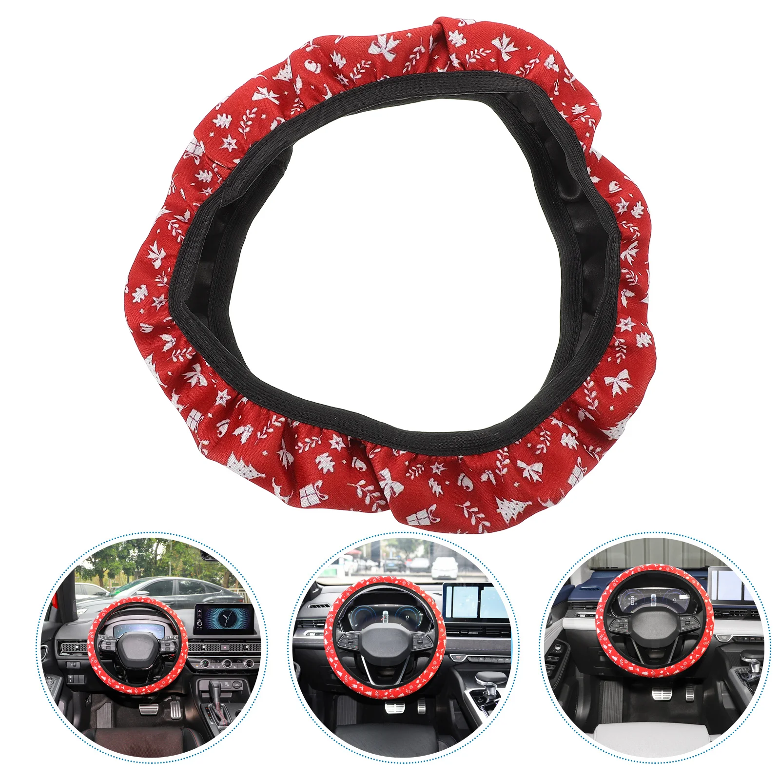 

Universal Car Steering Wheel Cover Xmas Elastic Washable Protector Soft Thick Material for Christmas Car Interior Decor Holiday