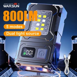 WARSUN DC08 Rechargeable LED Work Light, 800Lm, 90° Rotatable, Magnetic Base, IPX5 Waterproof, Portable Multi-function Lamp