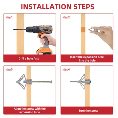 100pcs Drywall Anchor Kit Hollow Wall Anchors Plasterboard Plugs Screws Butterfly Expansion Tube Pipe 50 Set