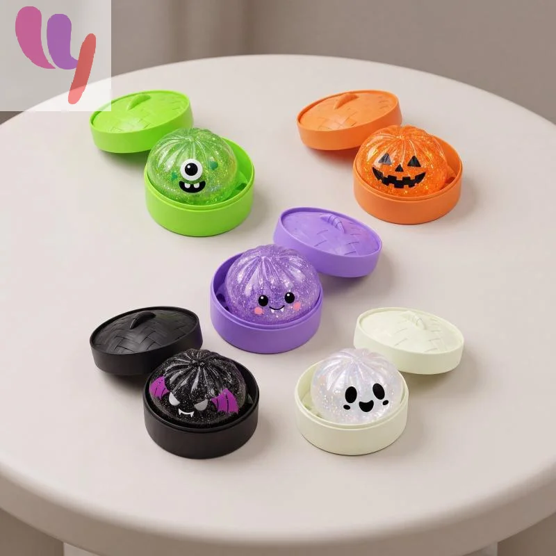 Hot Sale Glitter Halloween Buns With Steamer Pressure Squeeze Slow Rising Stress Relief Fidget Toy For Adults Anti-Anxiety Gift