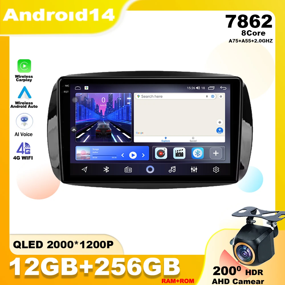 

Android 14 For Mercedes Smart 453 Fortwo 2014 - 2020 Car Radio Multimedia Player Navigation GPS Wireless Carplay 4G QLED Screen
