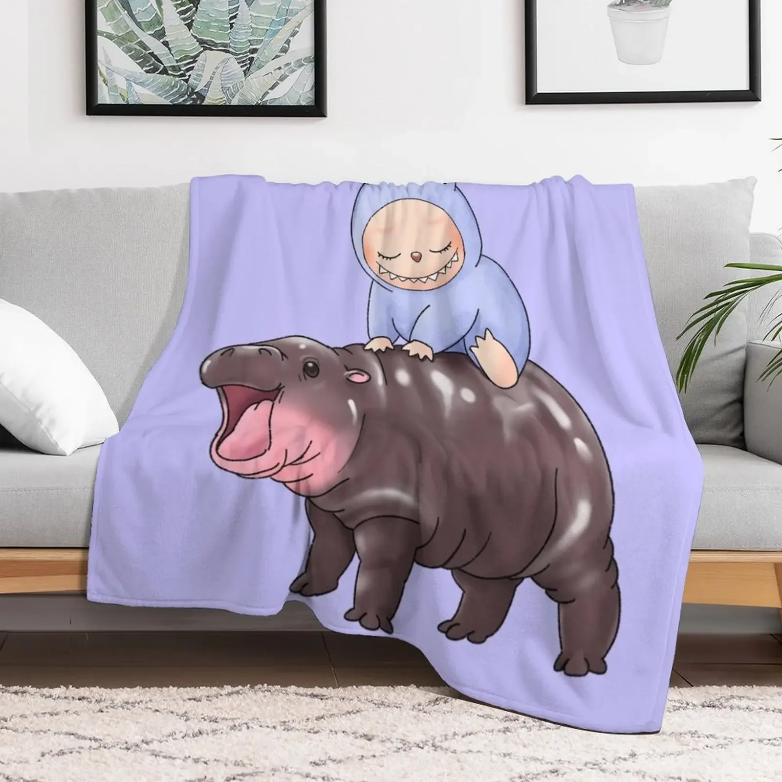 Labubu Riding Moo Deng Macaron Sea Salt Coconut Zizi Cute Throw Blanket for winter Thins Moving Blankets