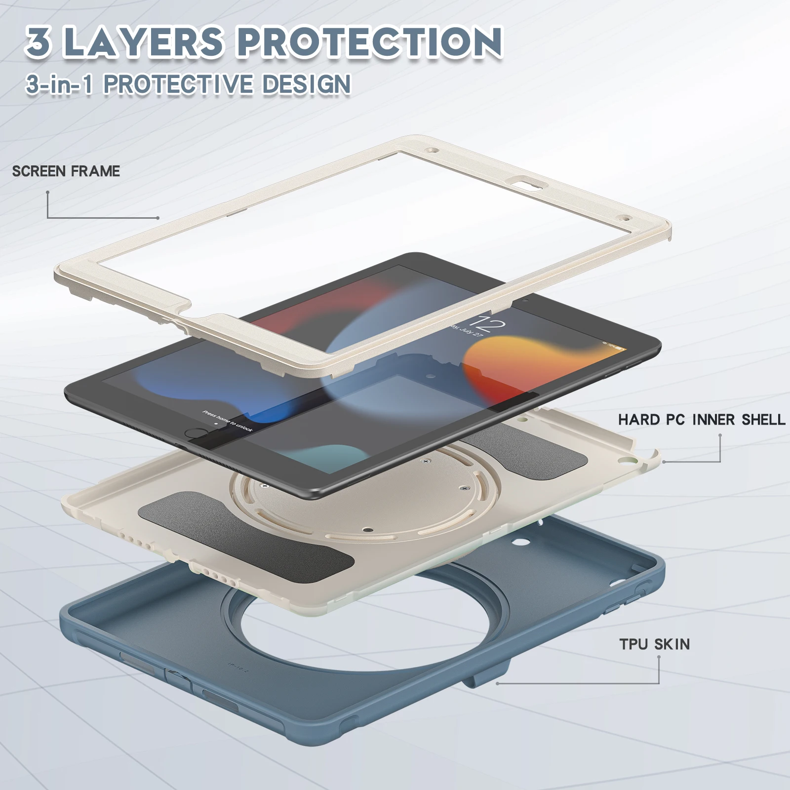 Case For iPad A16 2025 11th 10.9 2022 10th 10.2 7th 8th 9th Gen Air 3 2 1 Pro 10.5 9.7 2017 2018 Rotating Armor Cover Shockproof