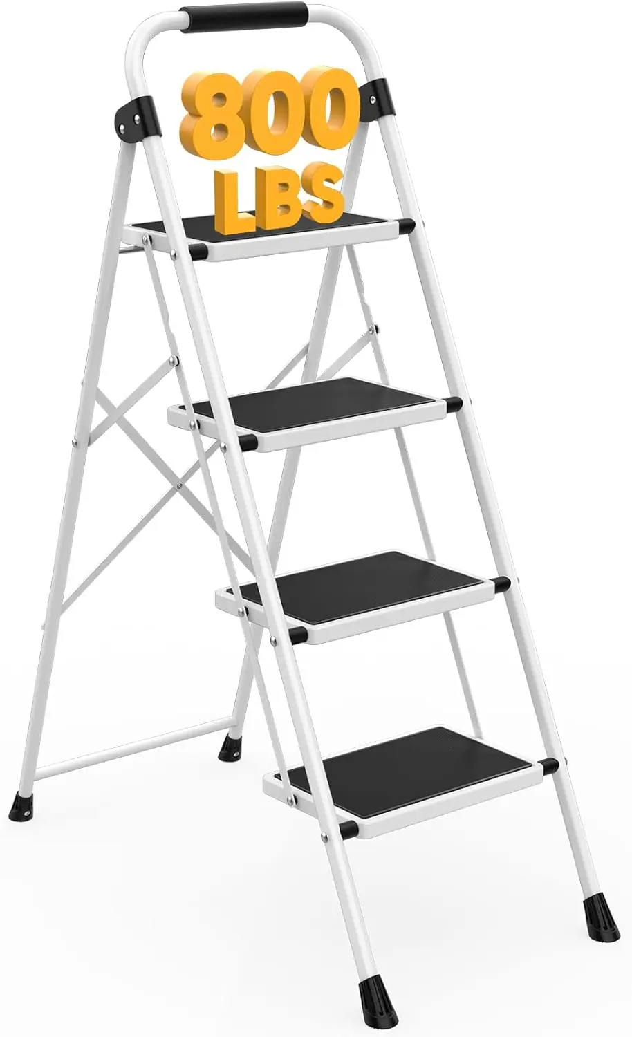 

4-Step Folding Ladder with Anti-Slip Pedals & Handrail, 330lbs Capacity, Portable Stool for Kitchen Garage Outdoor Use