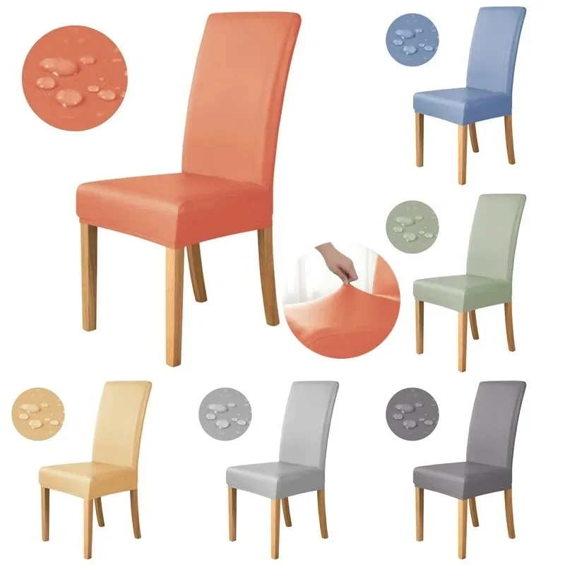 

1pc Chair Cover Waterproof Oilproof Dining Chair Case Stretch Solid Color Seat Slipcover for Living Room Kitchen Home