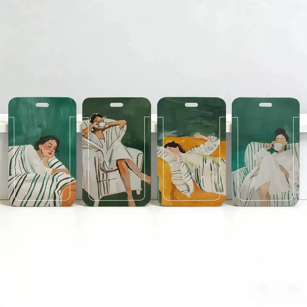 1pc Emerald Green Abstract Stripe Woman ID Card Sleeve School Card Access ID Card Bus Meal Card Protective Sleeve Easy Push
