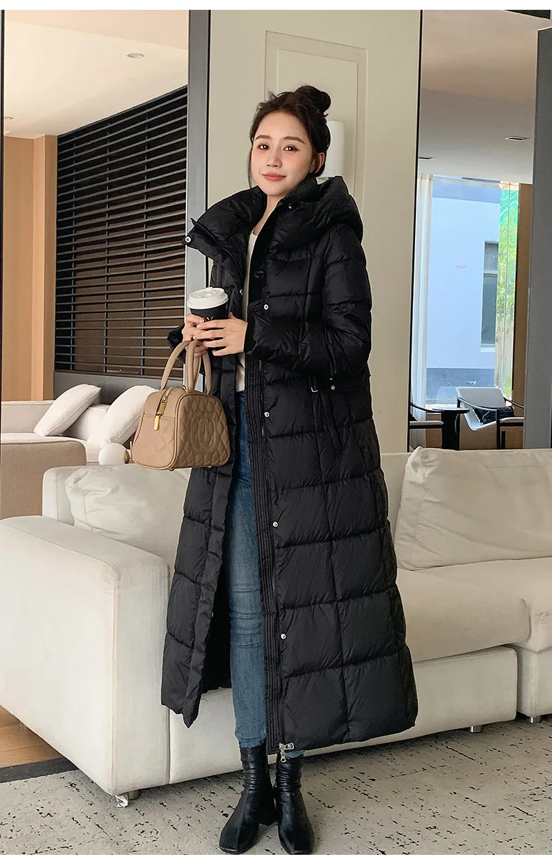Winter Ladies Long Warm Down Jacket Big Size Puffer Outwears Thicken Hooded Down Coat Women Light Thin White Duck Jacket Parkas