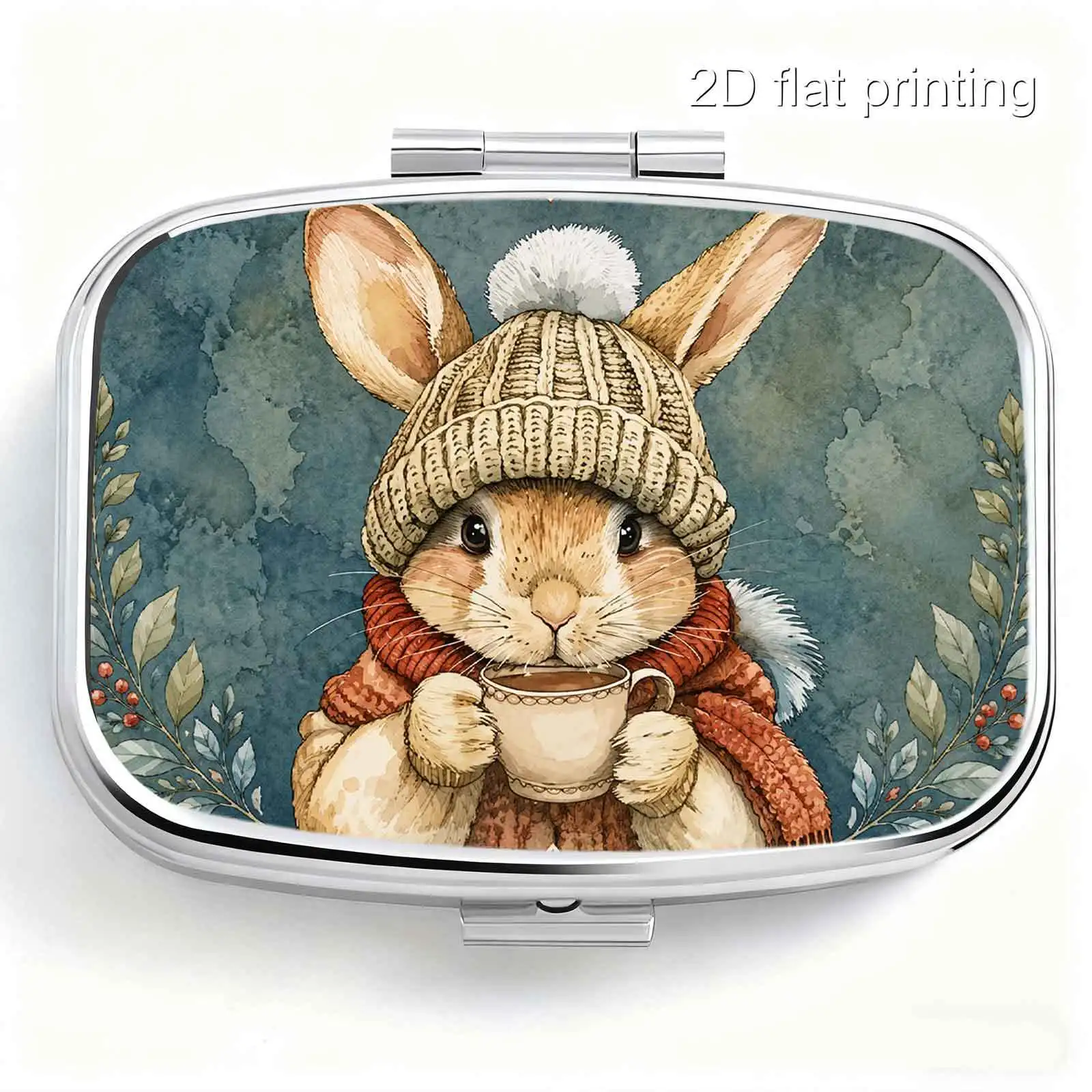 1Pc Knitted Winter Hat with Rabbit Design, Rounded Corner Decorative Print, Mini Compact Pill Box - Portable Safety Box, Daily Use Small Pill Box, Earring Storage, Self-Care Healing, Wellness Secrets, Easy to Carry, Creative Gift, Compact and Practical, Suitable for Personal Use and Gift-Giving