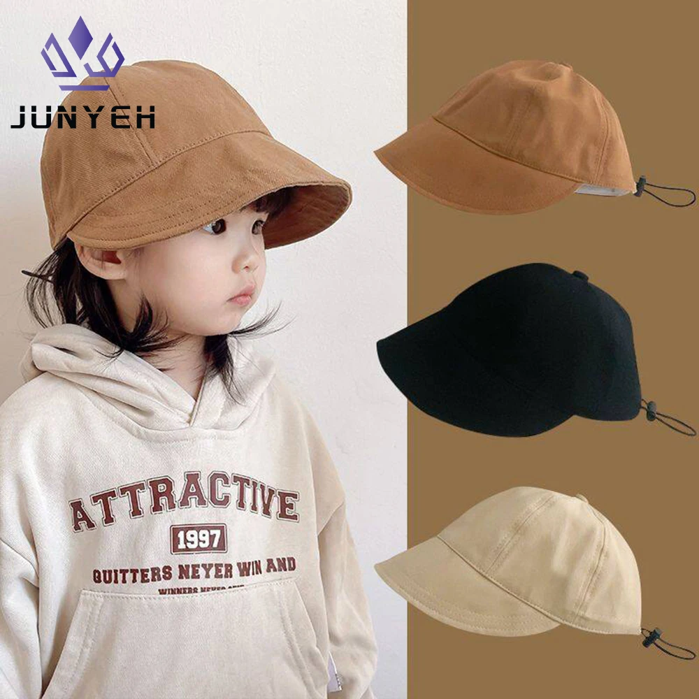 

Korea Solid Color Baby Boys Girls Summer Fisherman Hat Spring Autumn Sunshade Baseball Caps For Kids 2-6 Years