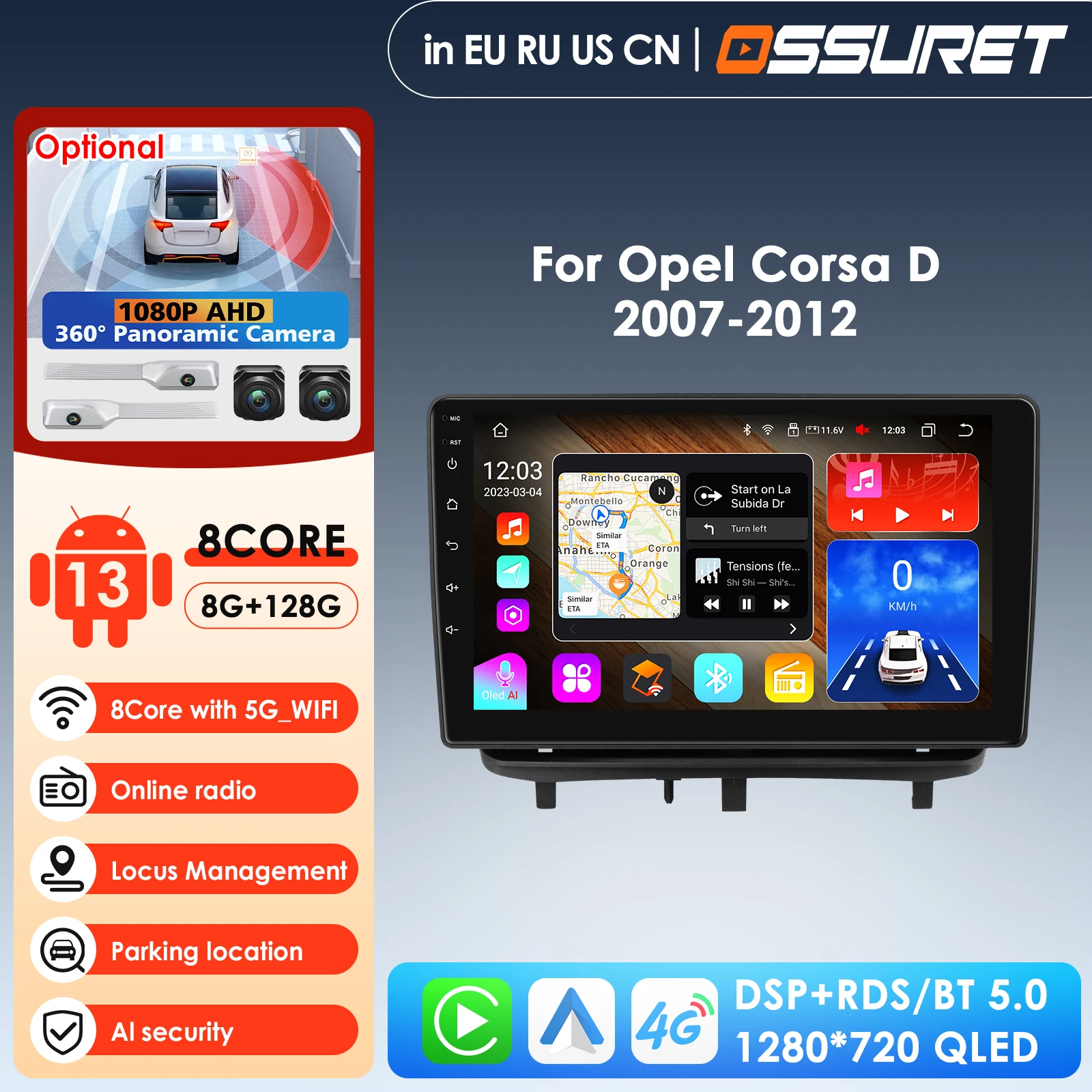 

Carplay 4G 2Din Android 13 Car Radio for Opel Corsa D 2007-2012 Hatchback Van Multimedia Video GPS DSP AI Intelligent Player RDS