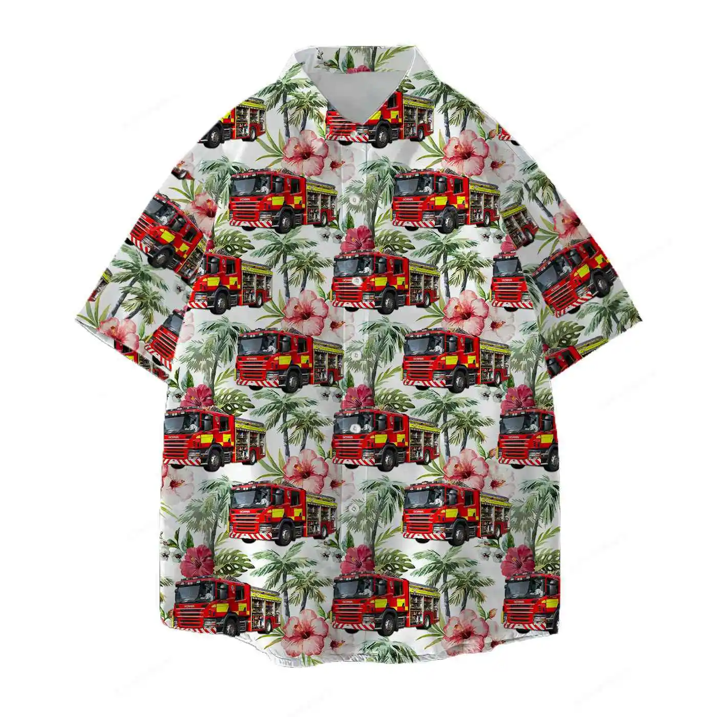 Jumeast-camisa hawaiana de ambulancia para hombre, camisa Vintage Y2K con gráfico de palmera Aloha, blusa holgada de playa para coche, ropa de moda