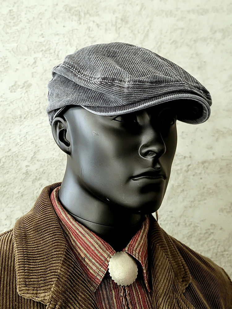 

High Quality Amekaji Vintage Gray Blue Washed Newsboy Cap Advance Hats Casual All-Matching Beret Peaked Painter