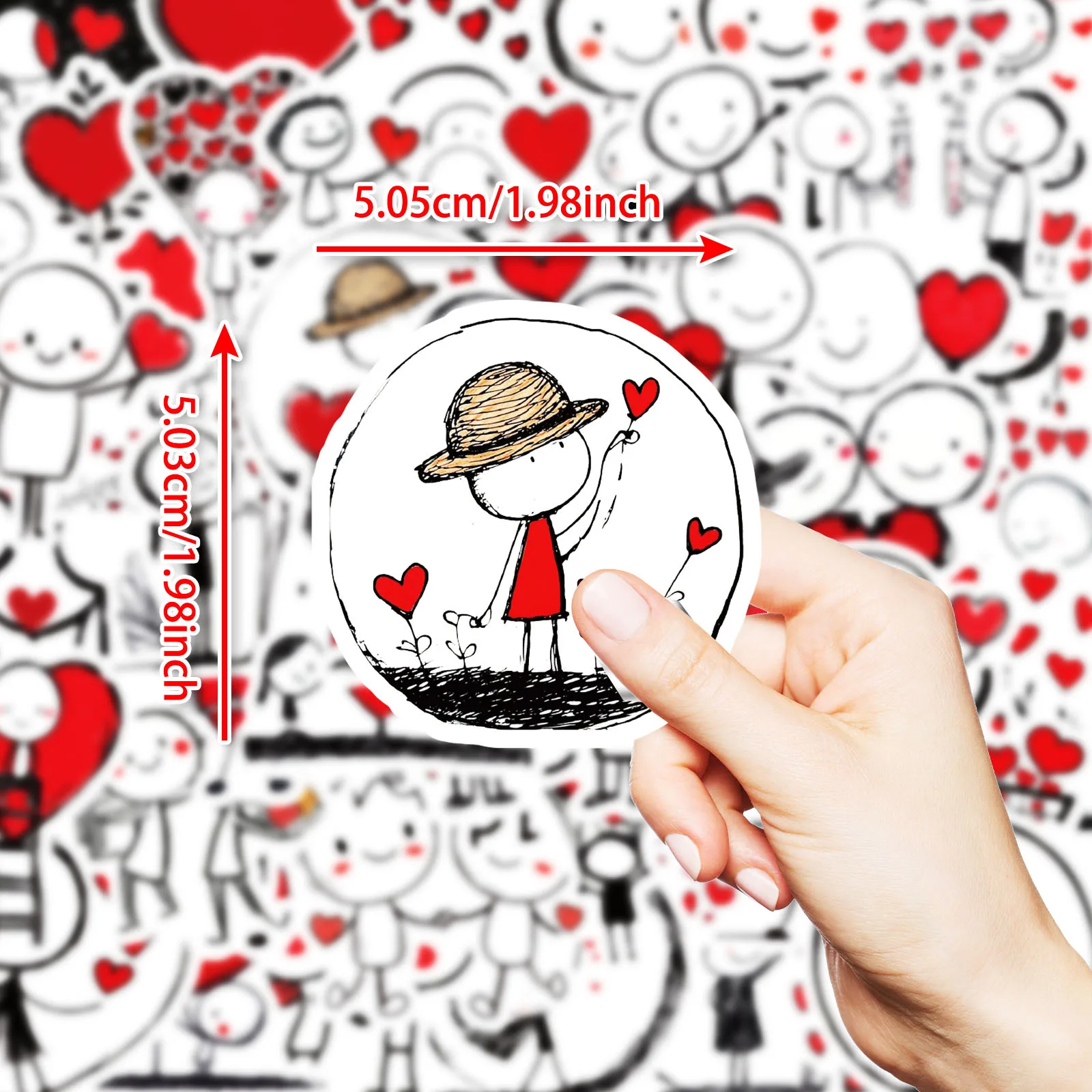 50 قطعة من ملصقات الكتابة على الجدران ذات الخط البسيط على شكل قلب أحمر كرتوني DIY ملصقات دفتر ملاحظات للأطفال