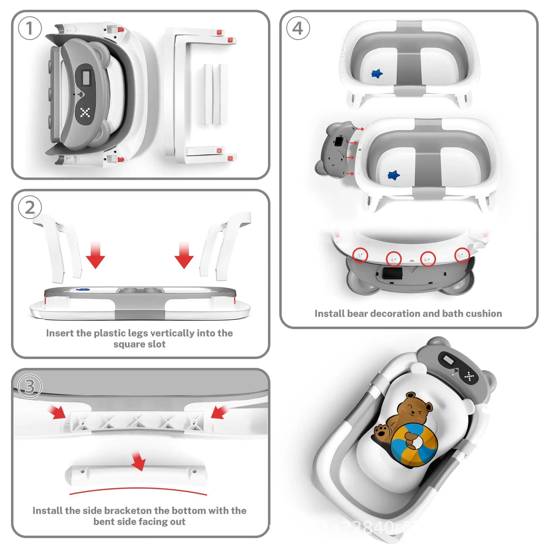 2024 New Design Bear Shape Foldable Baby Bath Tubs Standing Infant Bathtub Set Plastic Foldable Baby Bath Tub