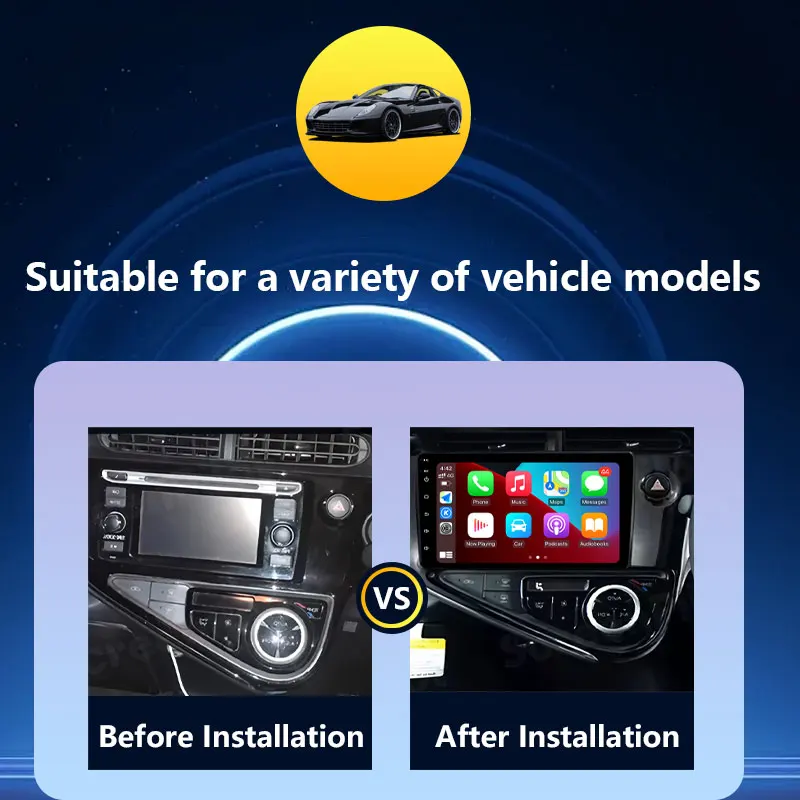 أندرويد 15 CarPlay اللاسلكي لتويوتا بريوس C RHD 2018 - 2020 راديو السيارة فيديو الصوت مشغل وسائط متعددة نظام تحديد المواقع والملاحة بلوتوث