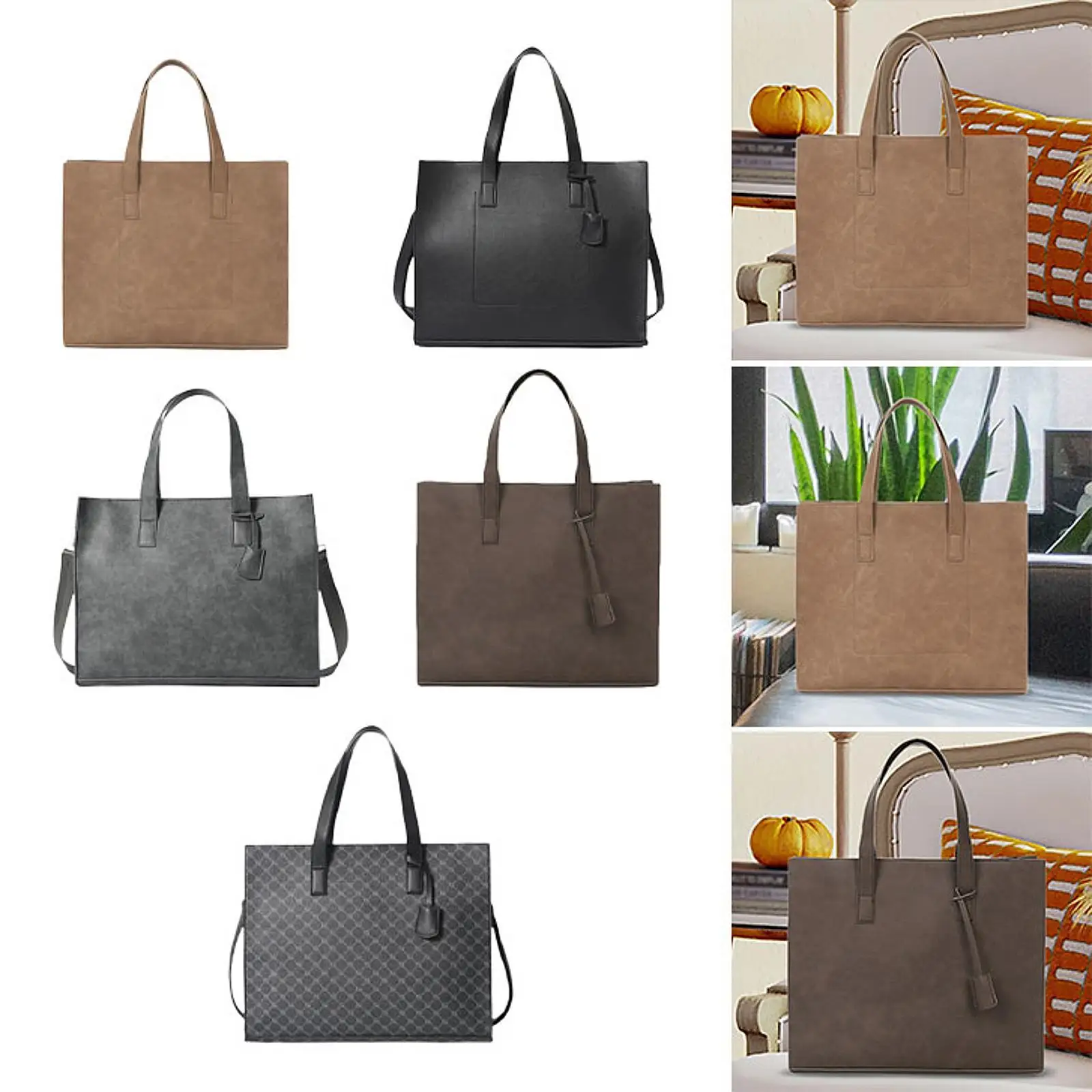 Mens PU Leather Tote Bag Pouch Large Capacity Lightweight Stylish Laptop Bag Briefcase for Party Business Travel Gift Commuting image 4