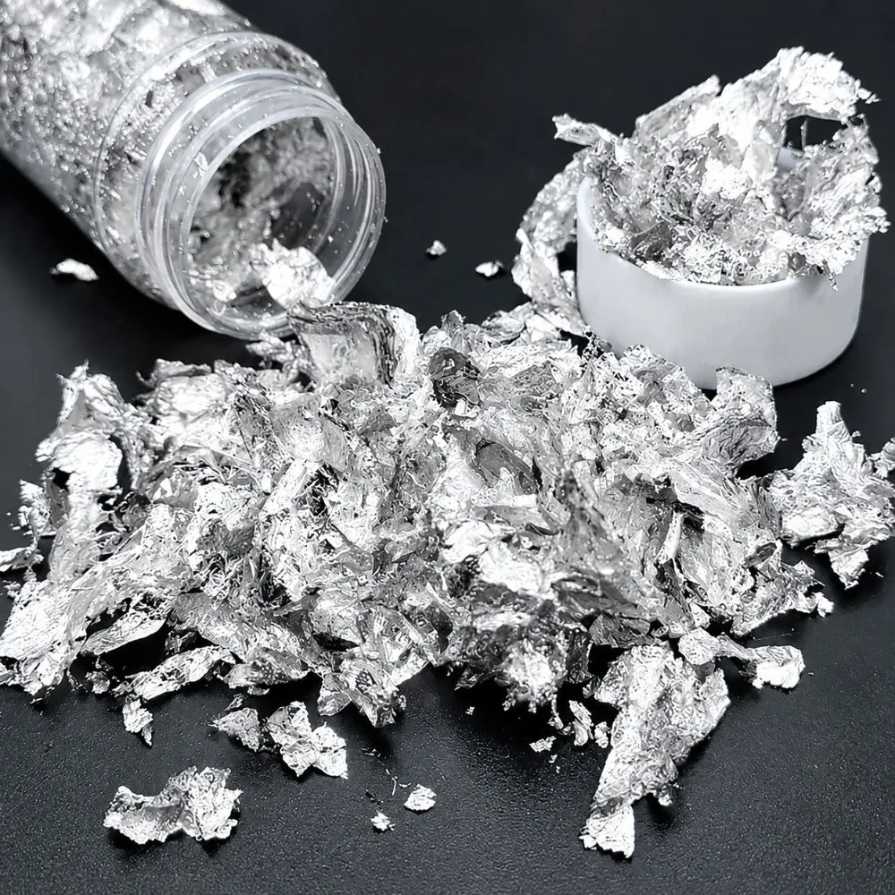 2pcs Versatile Silver Foil Flakes Fine Flakes Foil Silver Flakes Not Edible Silver Leaf Flakes Baking Projects
