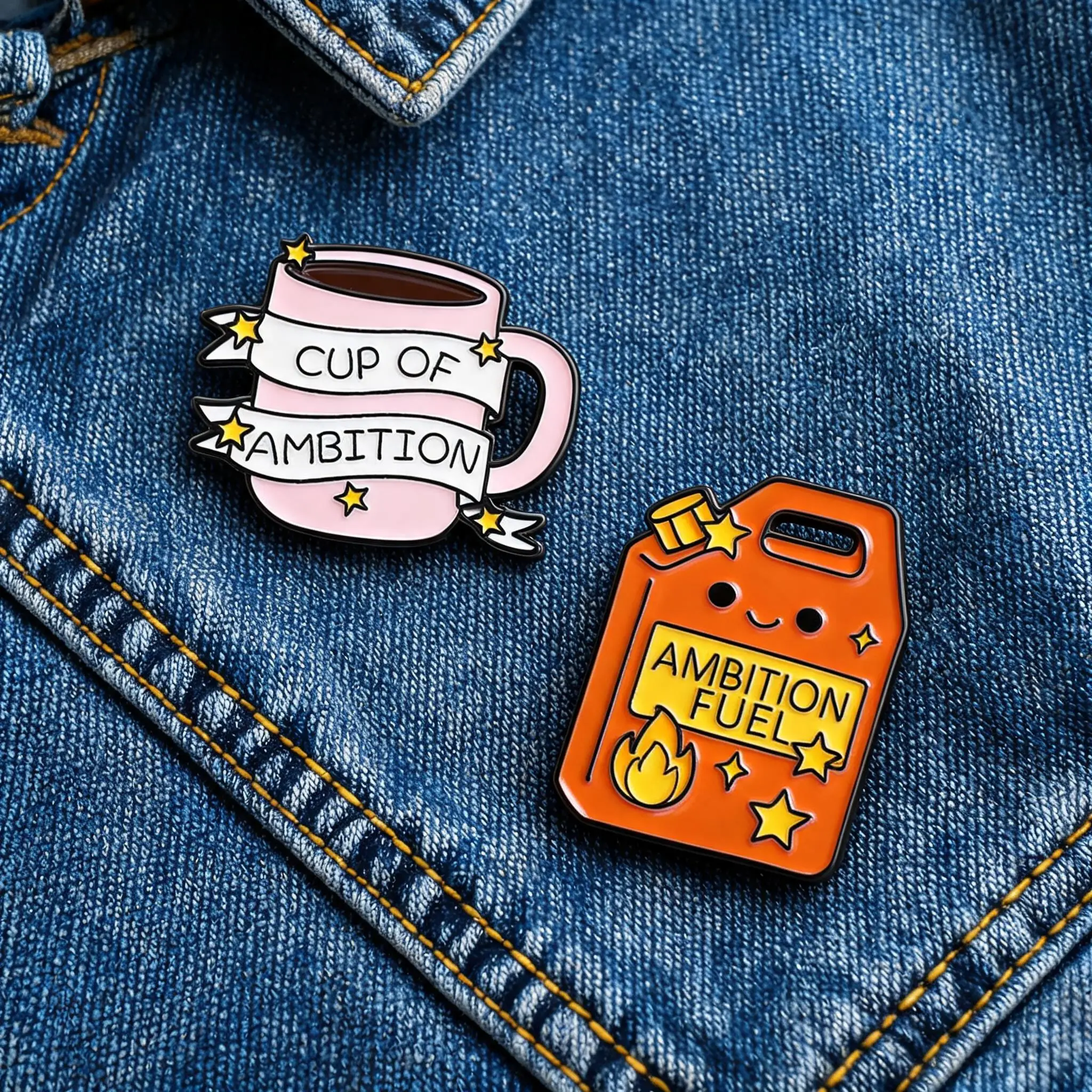 Broche en émail et métal, badge de revers inspirant et accessoire pour sacs et vestes, avec motifs 'Motivation', 'Ambition', 'Fuel', 'Gas', 'Can', 'Coffee Cup'