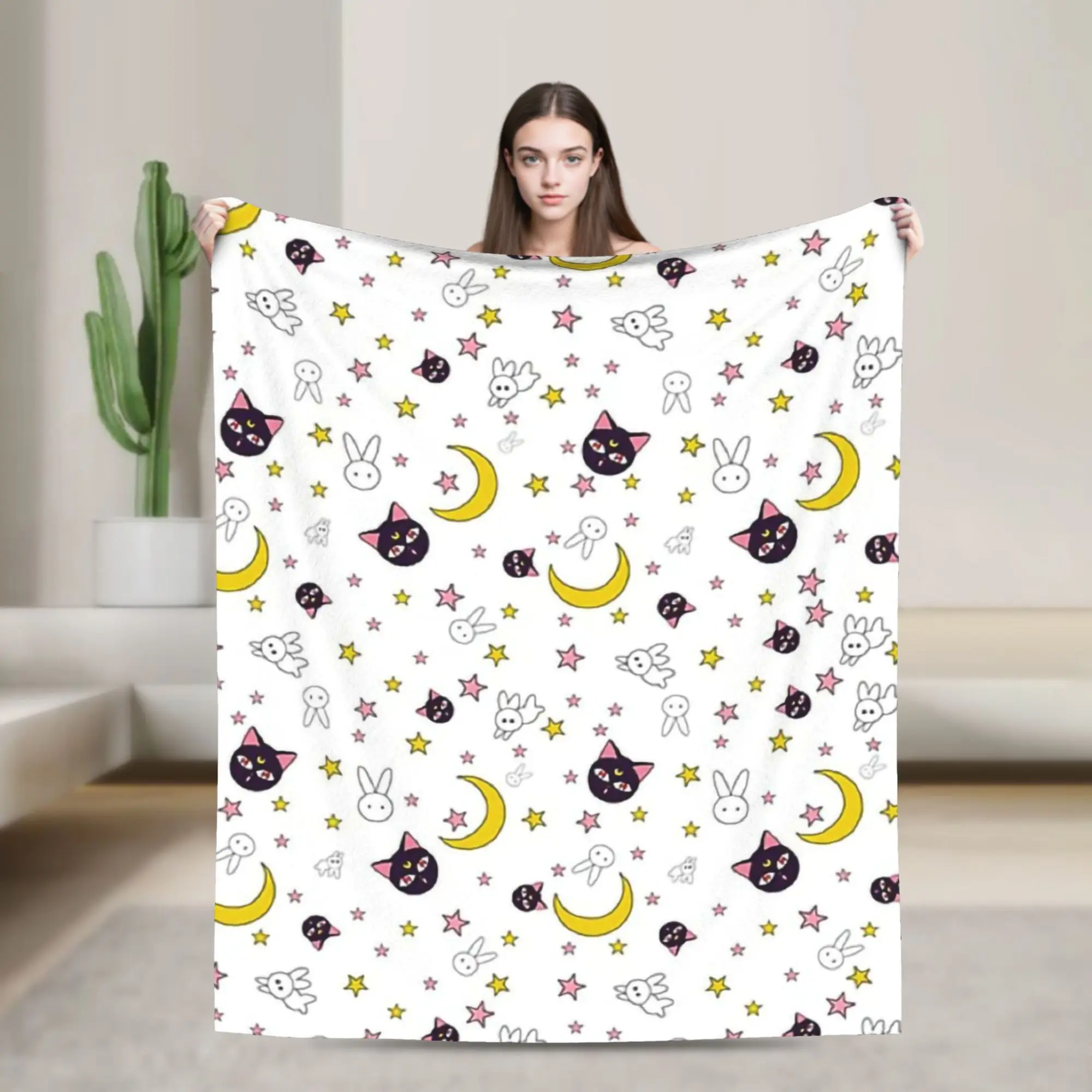 Luna Sailors Moons  Fleece Throw Blanket  Blanket for Home Couch Soft Quilt,