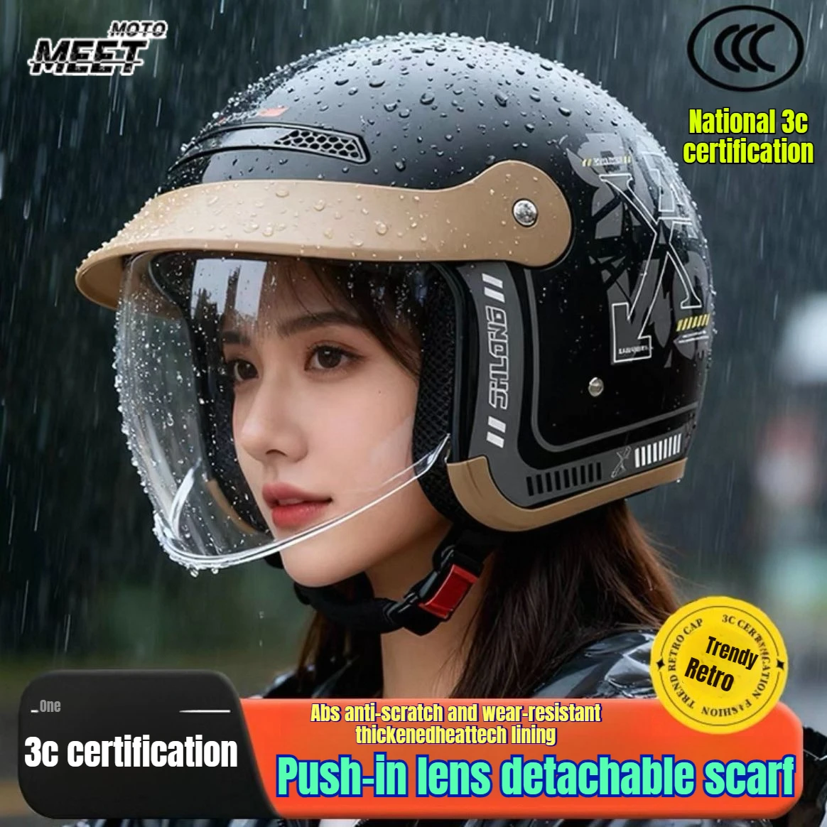 

Ретро-электромотоциклетный шлем-полусфера для мужчин и женщин, зимний теплый шлем для езды, сертифицированный, с внутренней подушкой, всесезонный, из материала ABS