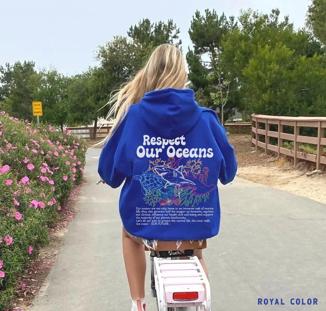 Respect Our Oceans Manga Hoodie Women Unisex Oversized Long Sleeves Sweatshirts Shark Save The Ocean Cartoon Print Streetwear