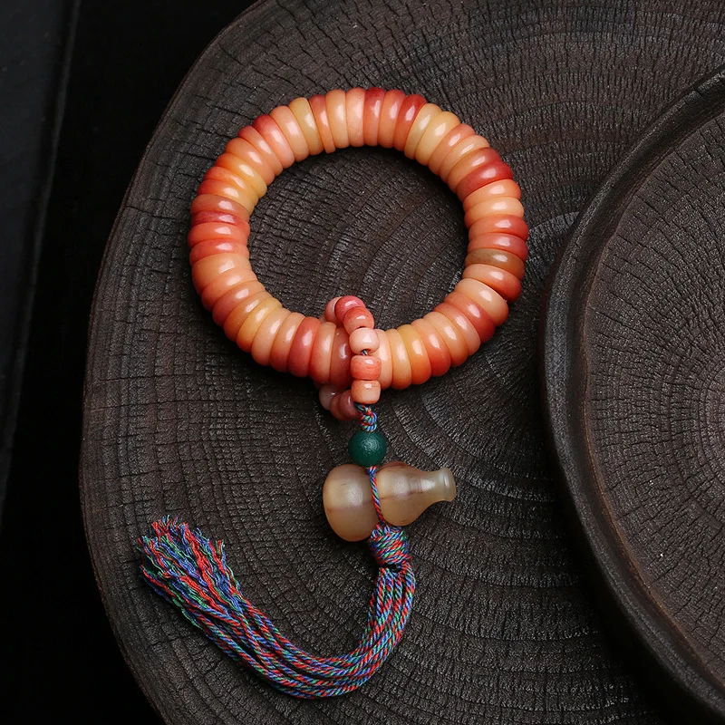 

Half-Blood Camel Bone Intestine Bead Bracelet Single-Circle Goat Horn Gourd Pendant Accessory Vintage Buddhist Prayer Beads