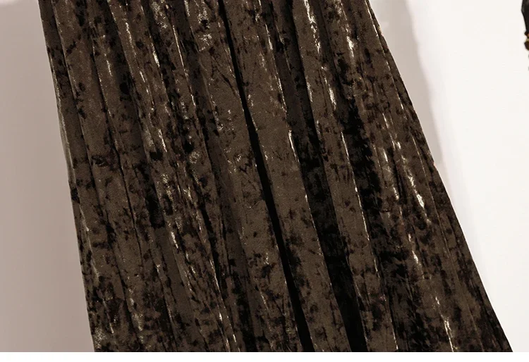 Burgunderroter Plissierter Samt-Midi-Rock für Damen, A-Linie, Herbst/Winter 2026, Vielseitig, Figurbetont, Mittellang, Lässig, Vielseitige Halbrocke – Detail 26