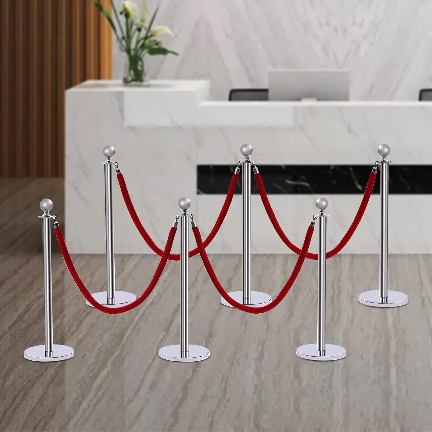 Post Queue,6-Pack Crowd Control Stanchion Stainless Steel Queue Barrier E Divider For Wedding, Museum, Party