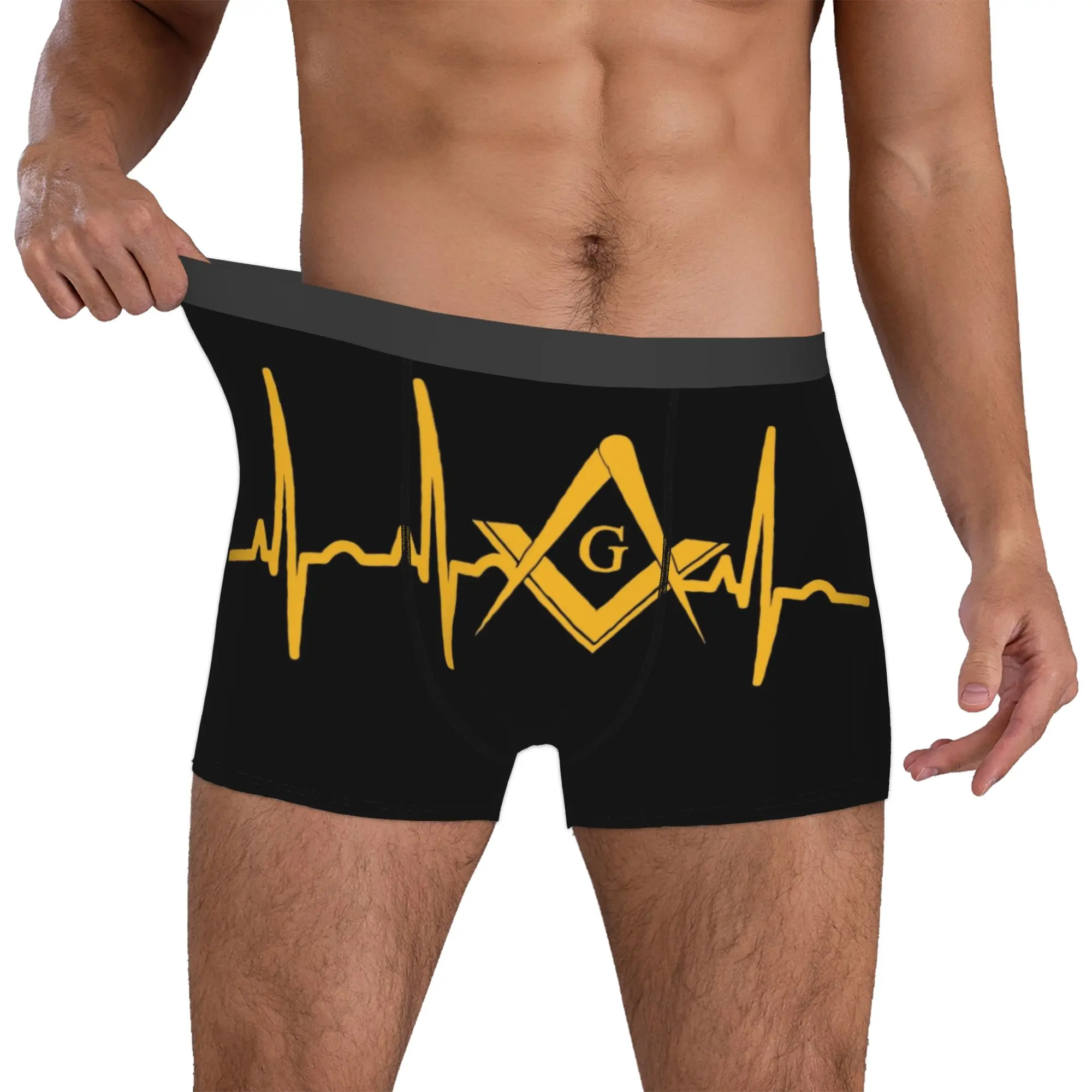 Fashion Heartbeat Freemason Boxers Shorts Panties Men's Underpants Comfortable Masonic Mason Briefs Underwear