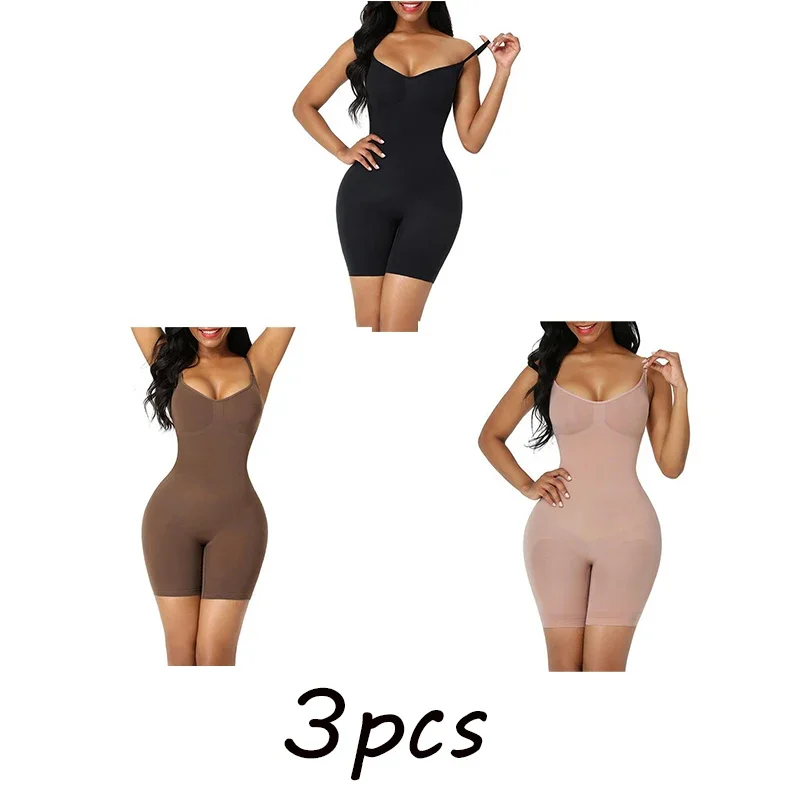 

3PCS Large Size New Hip-lifting Seamless Shapewear Women's Corset Full-body Slings Tummy Control One-piece Boxer Briefs