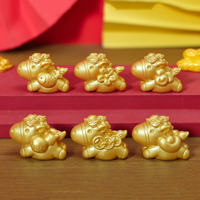 2026 New Year Figurines Miniatures Cartoon Lucky Gold Horse Micro Landscape Ornaments Home Room Desk Decorations Gift