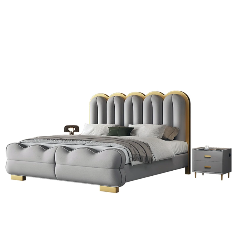 leather Frame Double Bed Queen Luxury Wooden Queen European Double Bed Princess Modern Cama Matrimonial Bedroom Furniture image 6